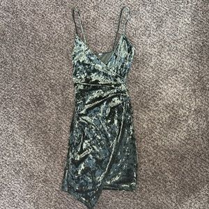 Green Velvet Asymmetrical Dress